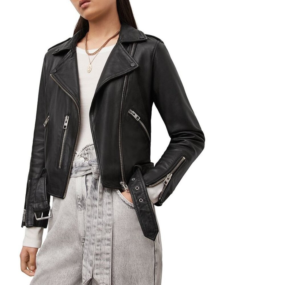NWT All Saints Balfern Leather Biker Jacket, Womens Size 2 NEW WITH TAGS